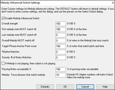 Melody Influenced Soloist Settings dialog